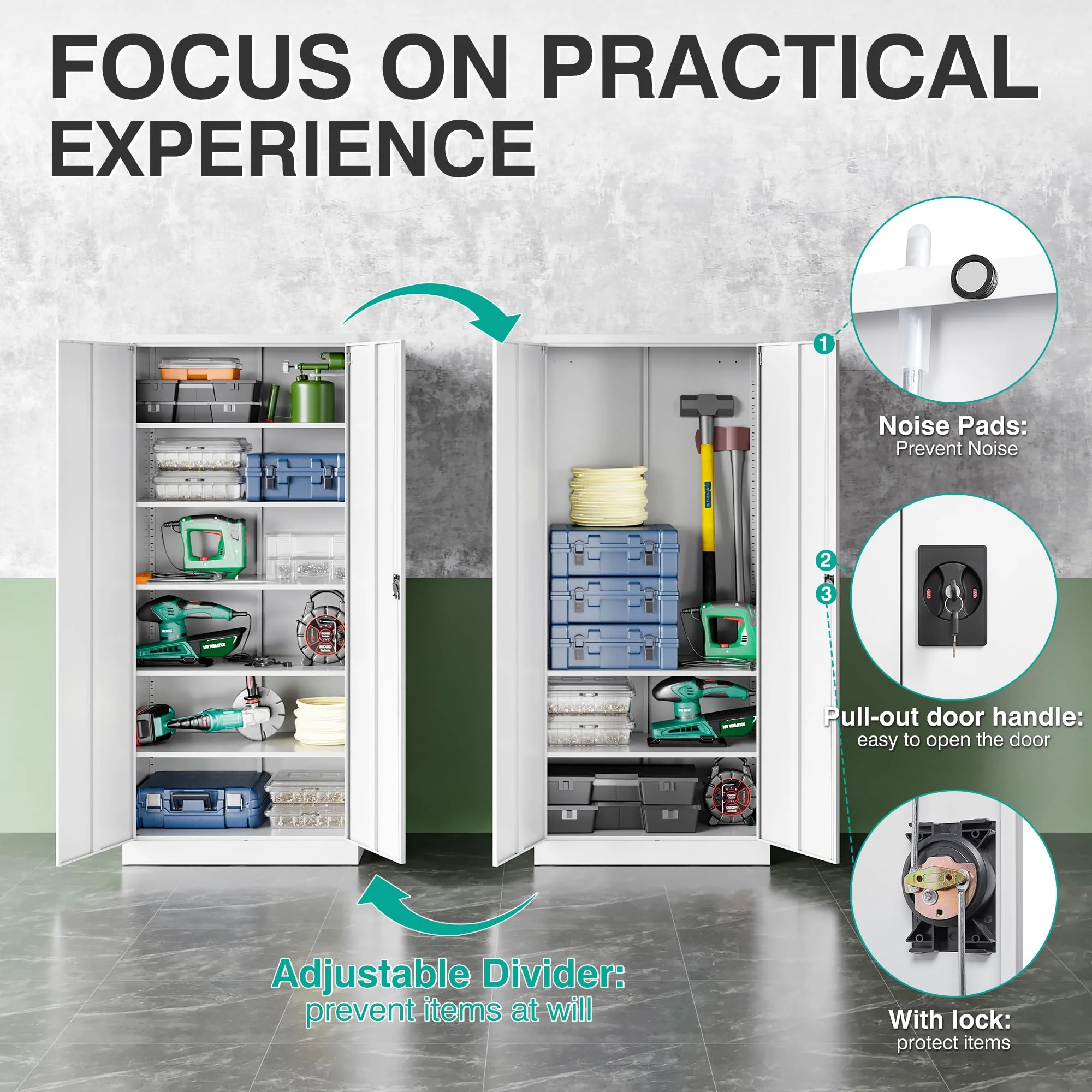 SISESOL White Metal Storage Storage Cabinet with 5 Adjustable Shelves,Metal Cabinet with Locking Doors,Steel Pantry Cabinet with Lock,72