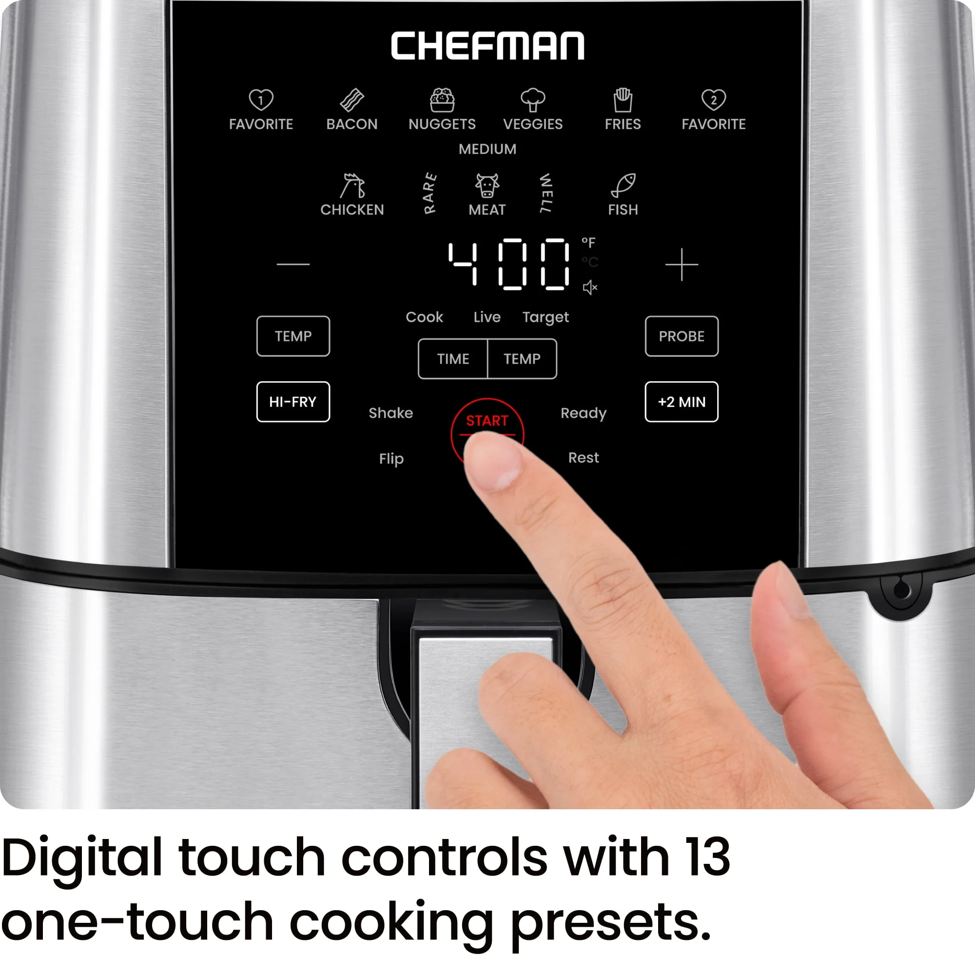 Chefman ExacTemp 5 Qt. Digital Air Fryer with Temperature Probe - Stainless Steel, New