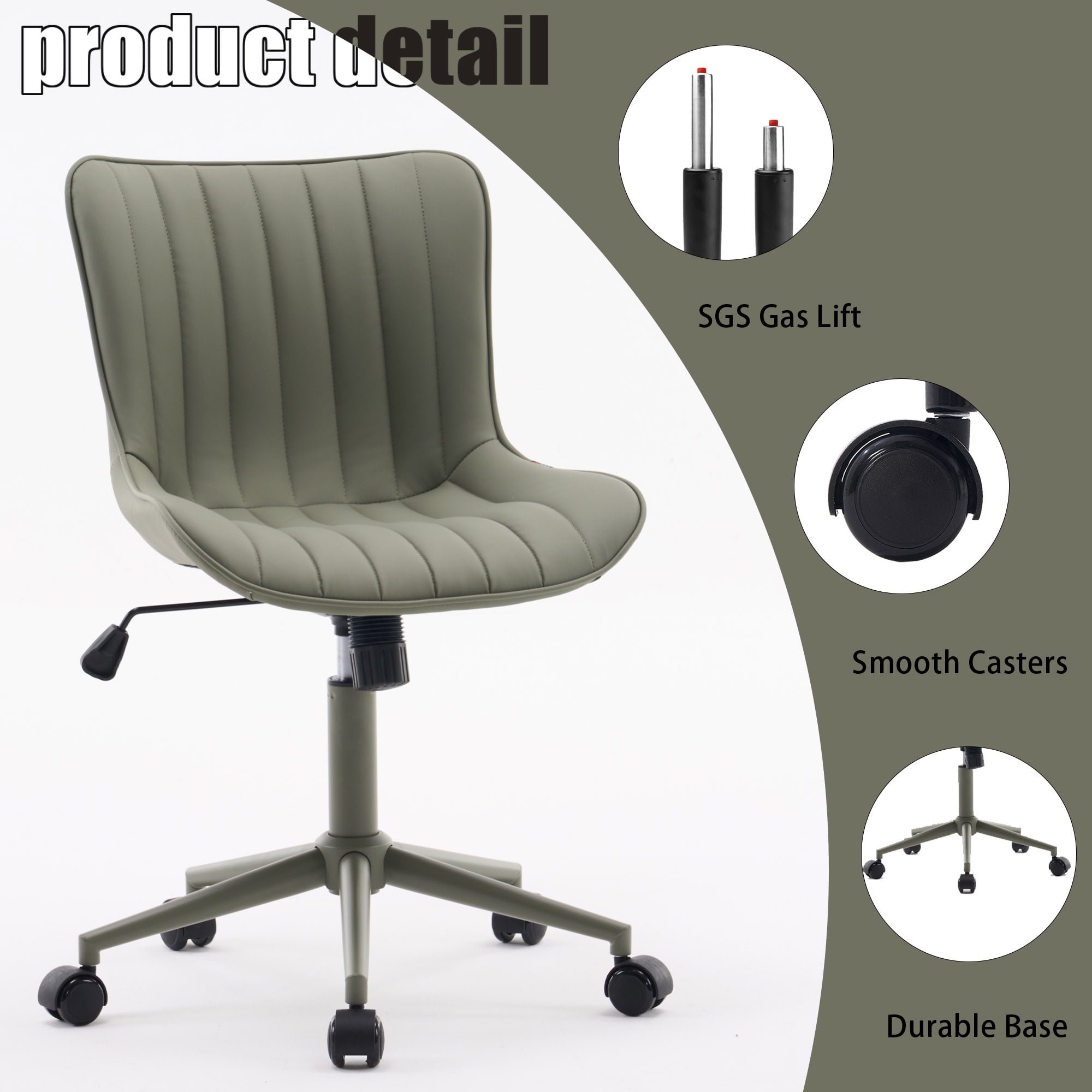YOUNIKE Cute Armless Office Desk Chair Modern Upholstered Faux Leather Swivel Task Chair, Brown