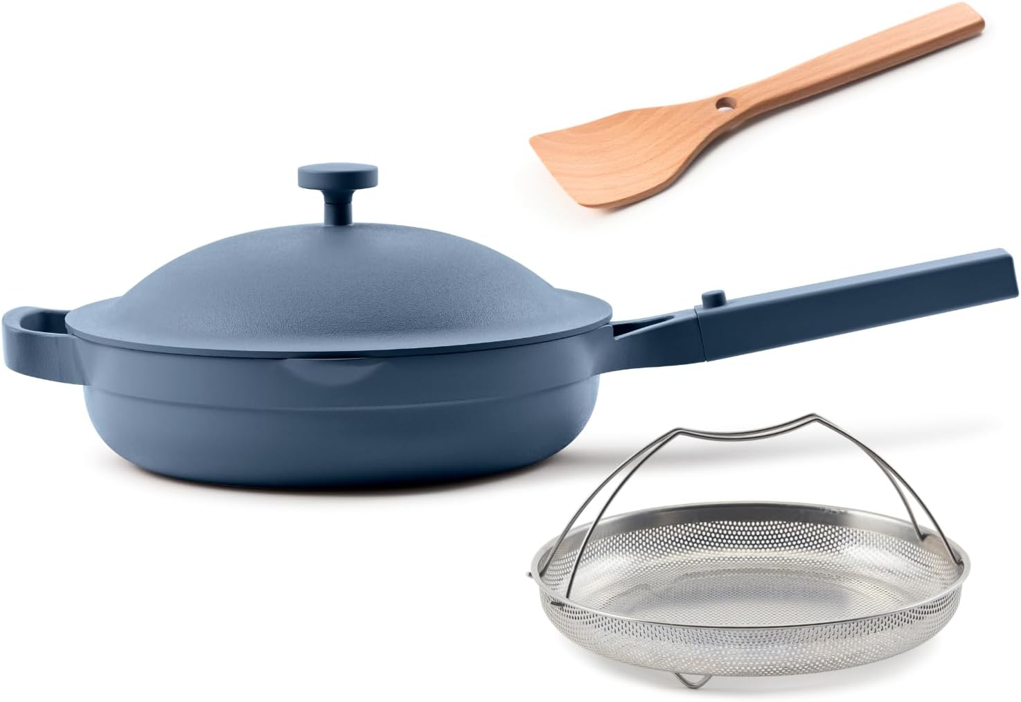 10.5-Inch Ceramic Nonstick Skillet Pan, Toxin-Free with Stainless Steel Handle, Oven Safe Blue Salt