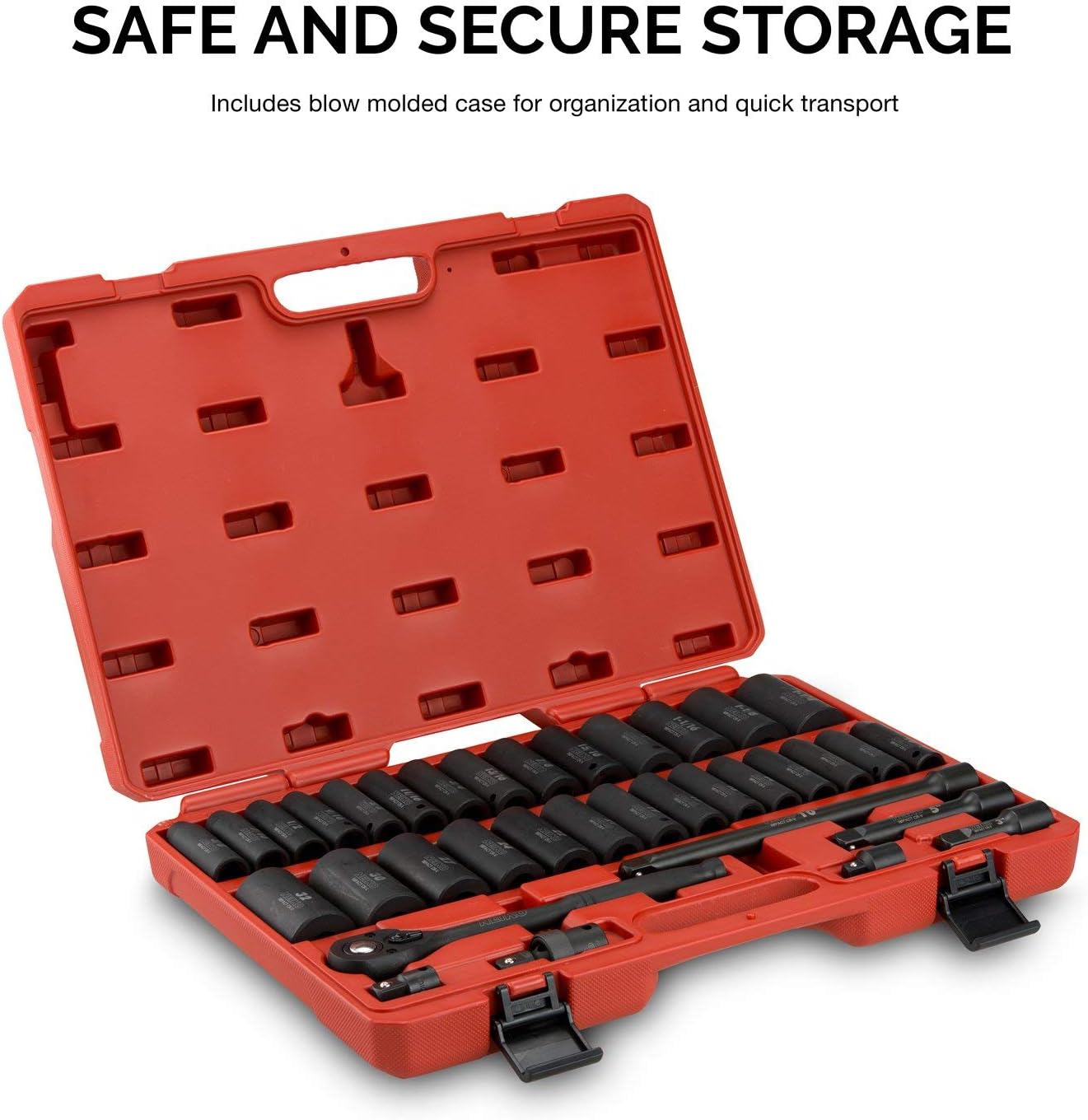 Chrome Vanadium Impact Socket Set 1/2′′ Drive, 65-Piece, SAE & Metric, Deep & Shallow, Includes Adapters & Ratchet Handle