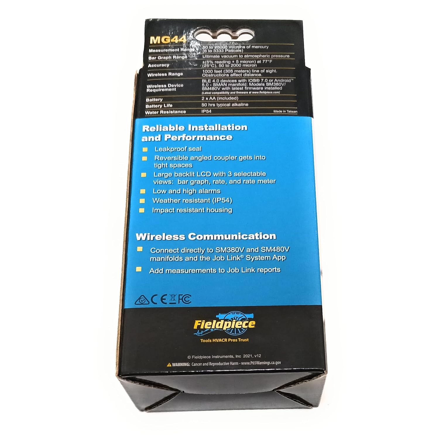 Fieldpiece MG44 Wireless Vacuum Gauge, Plastic, 10x5x5 in, Leak-Proof, 1000 ft View, Backlit LCD