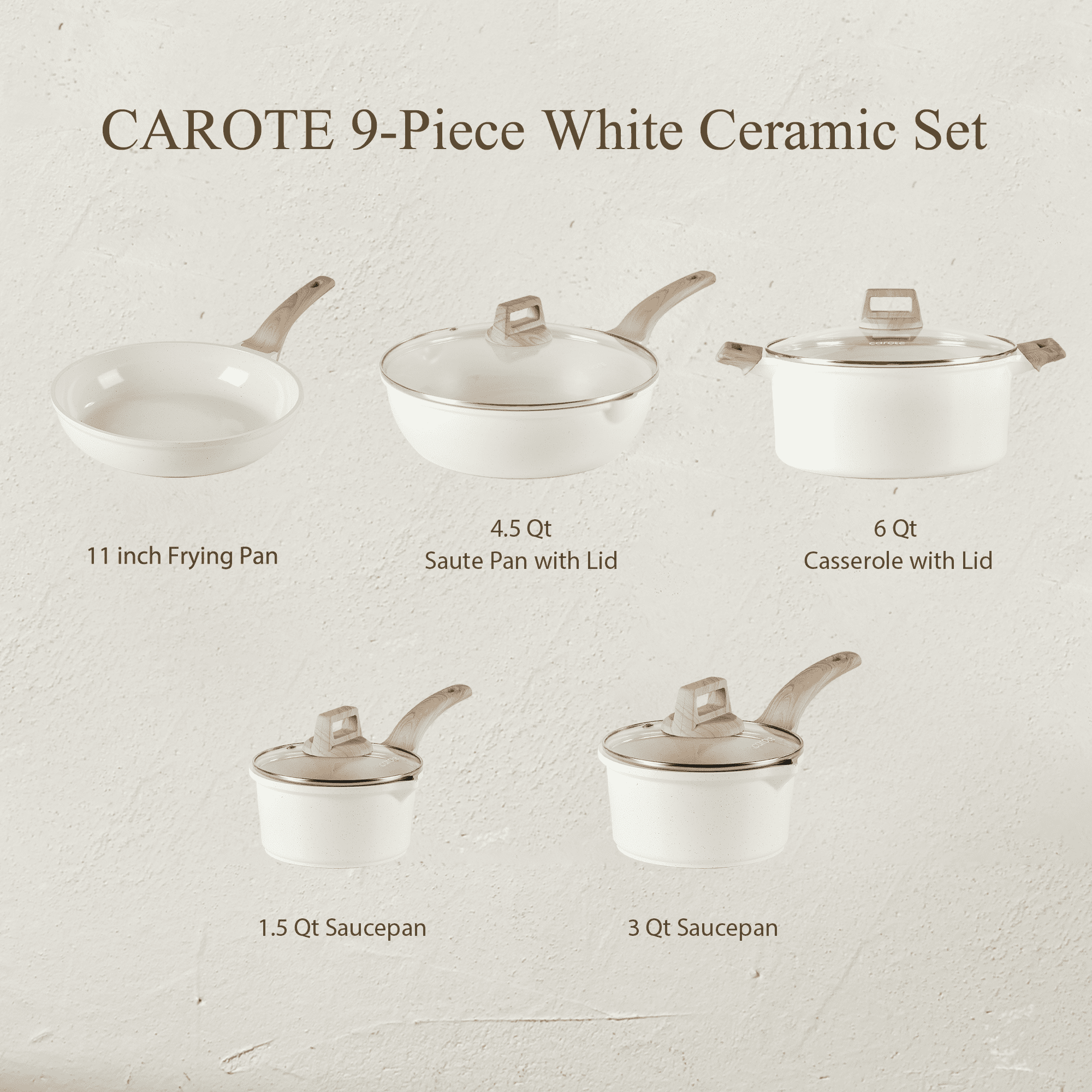 Carote Nonstick Pots and Pans Set, 8 Pcs Induction Kitchen Cookware Sets (Beige Granite)