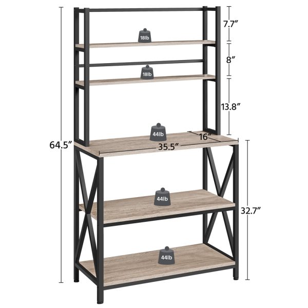 16 W x 35.5 D x 64.5 H 5-Shelf Freestanding Shelves, Gray