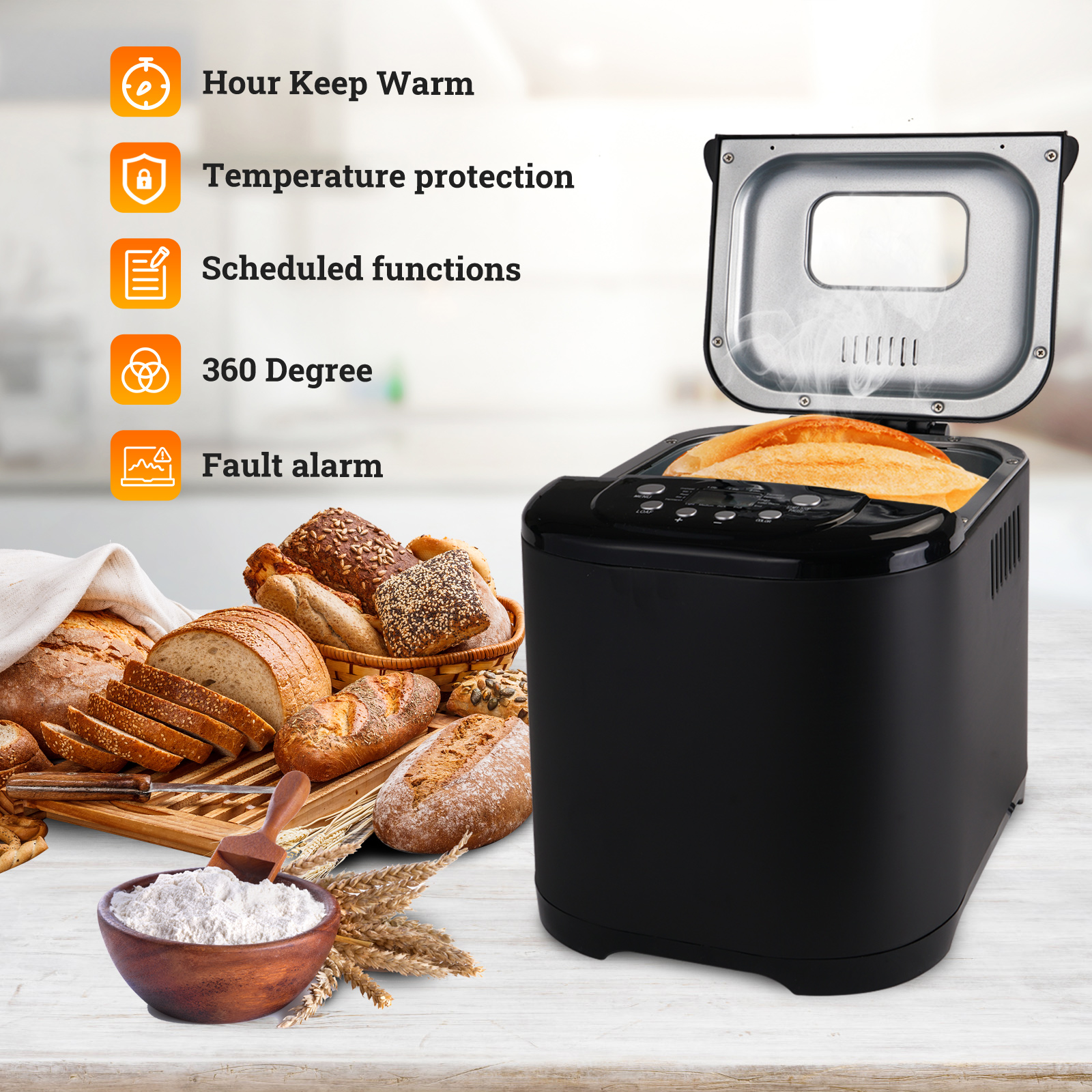 004 KBS 15-in-1 2LB Bread Maker Machine Fully Automatic LCD Display