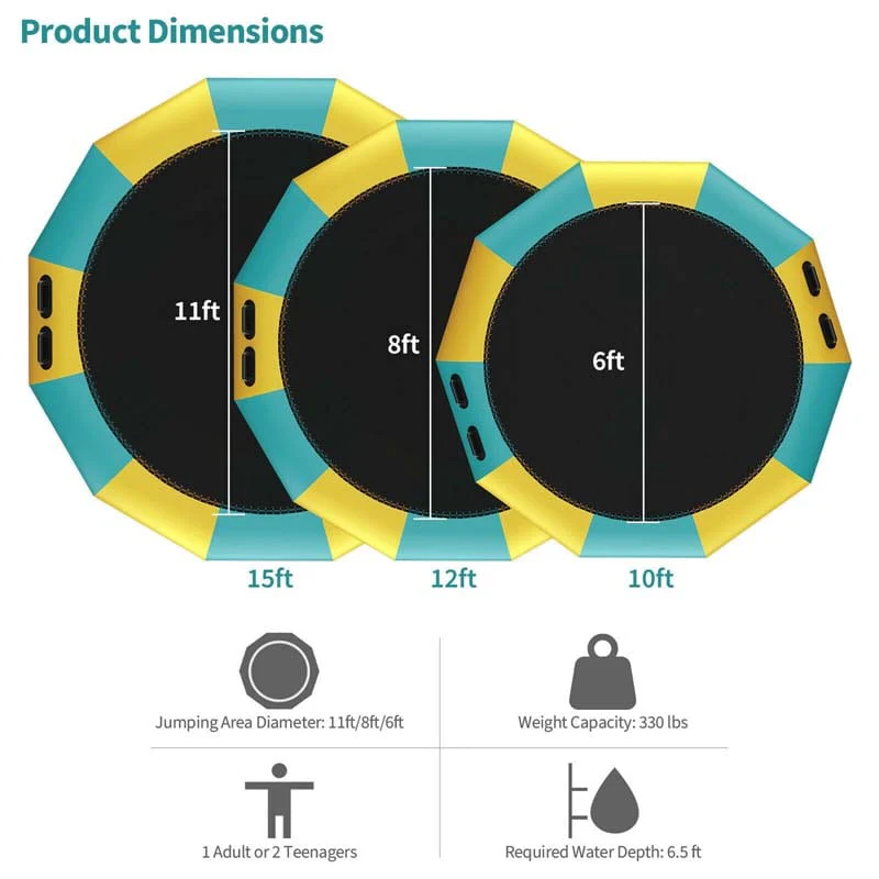 12 FT Inflatable Water Bouncer Trampoline Portable Bounce Swim Platform for Lakes Pools Calm Sea