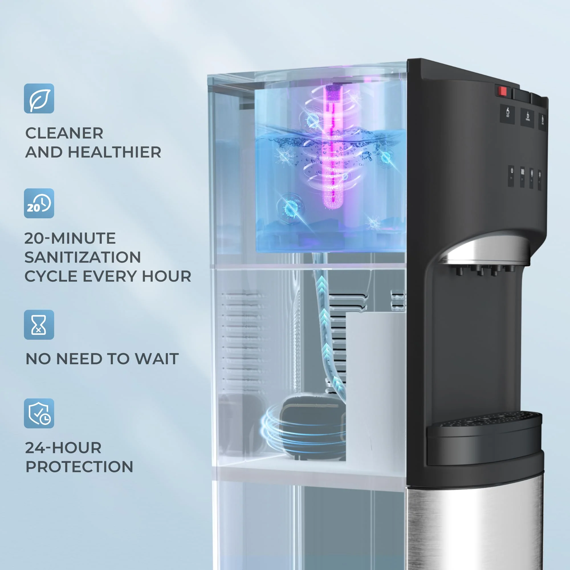 EUHOMY Self Cleaning Bottom Loading Water Cooler Dispenser, with UV Lights Stainless Steel