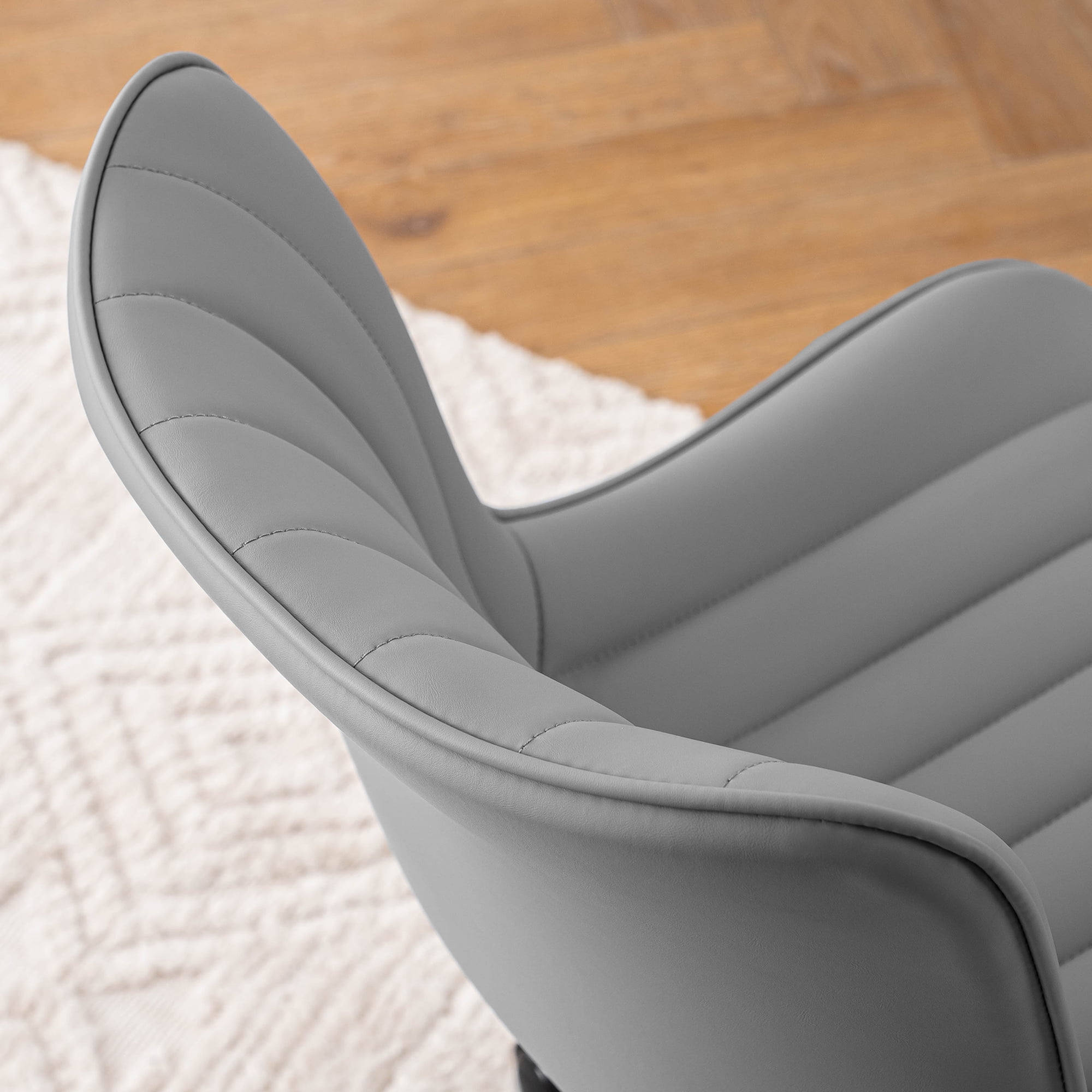 YOUNIKE Cute Armless Office Desk Chair Modern Upholstered Faux Leather Swivel Task Chair, Brown