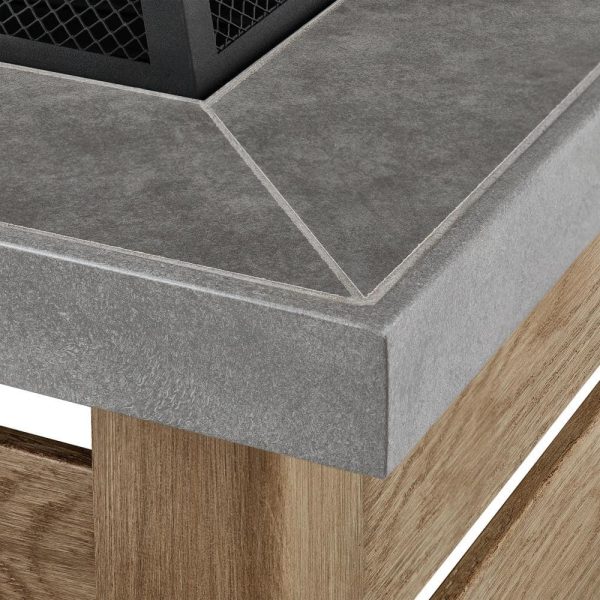 2195FPA-1-34 Stoneham 34 in. x 15.5 in. Square Steel Wood Fire Pit with Tile Top