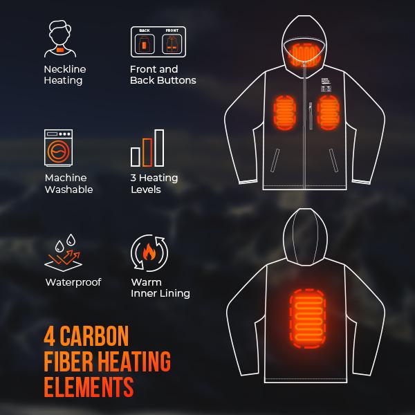 (Free Gift)Kemimoto Men's Electric Warming Heating Coat with Battery Pack & Detachable Hood