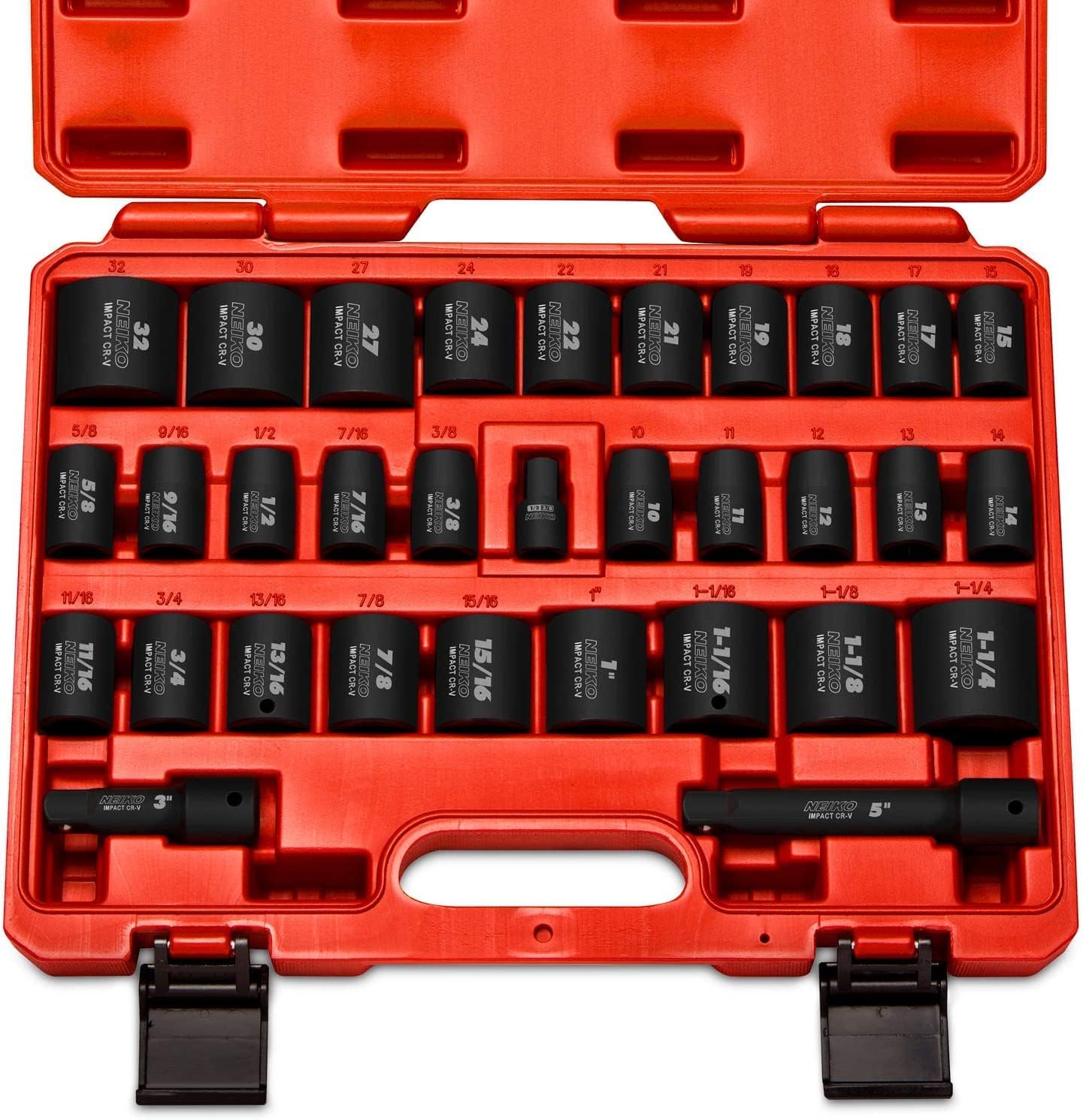 Chrome Vanadium Impact Socket Set 1/2′′ Drive, 65-Piece, SAE & Metric, Deep & Shallow, Includes Adapters & Ratchet Handle