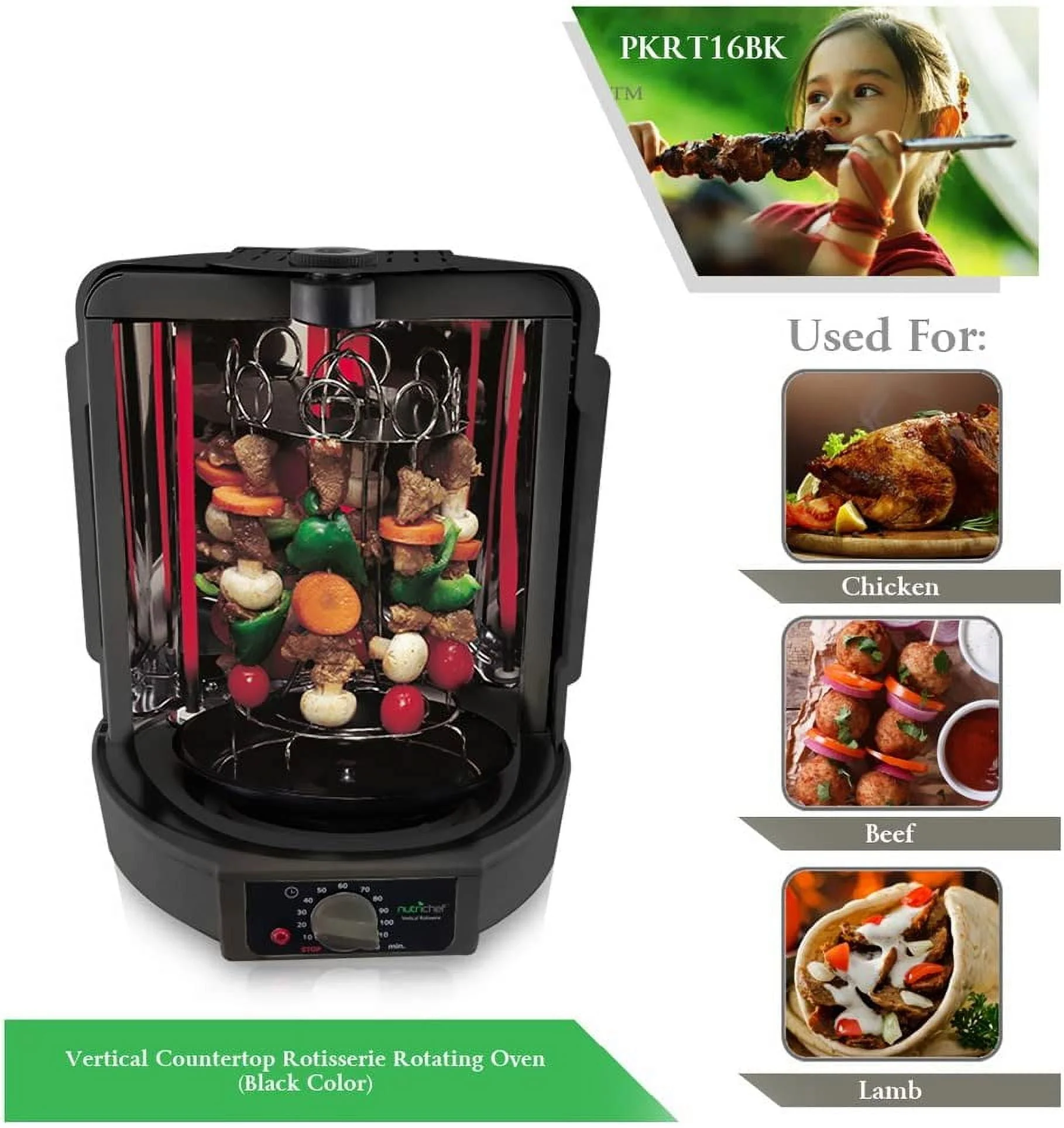 Vertical Countertop Rotisserie Rotating Oven (Black)
