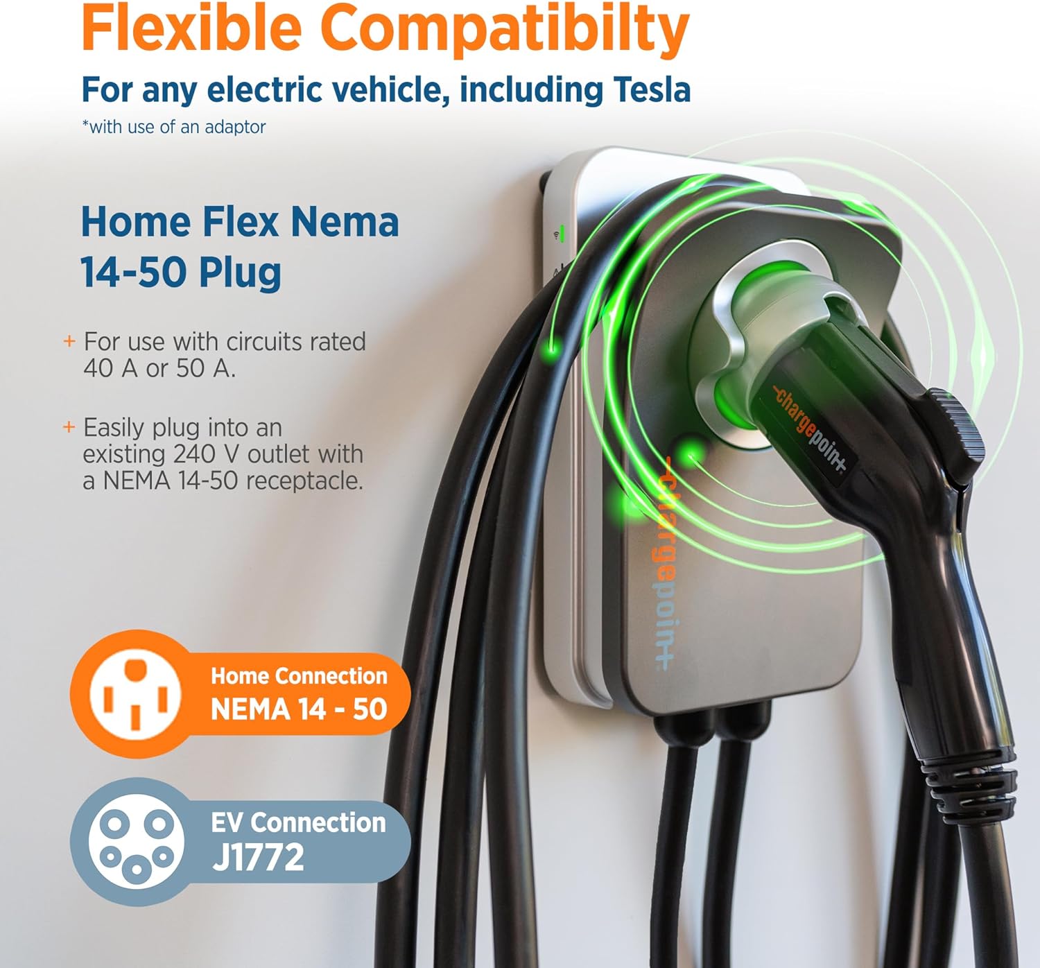 Home Flex Level 2 EV Charger, NEMA 14-50 Outlet 240V EV Charge Station, Electric Vehicle Charging Equipment Compatible with All EV Models