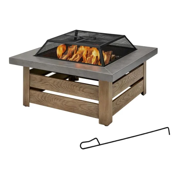 2195FPA-1-34 Stoneham 34 in. x 15.5 in. Square Steel Wood Fire Pit with Tile Top
