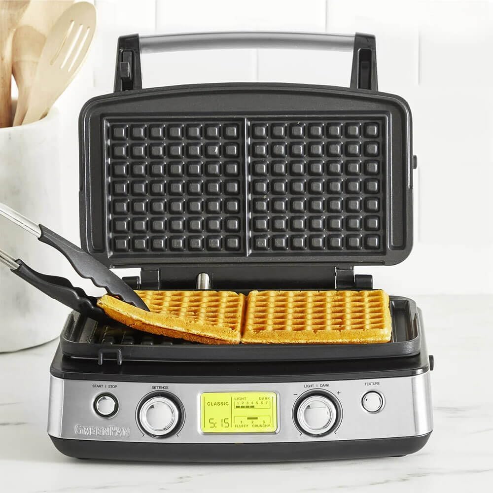 Elite 4-Square Belgian & Classic Waffle Iron, Healthy Ceramic Nonstick Aluminum Dishwasher Safe Plates, Adjustable Shade/Crunch Control, Wont Overflow, Easy Cleanup Breakfast,