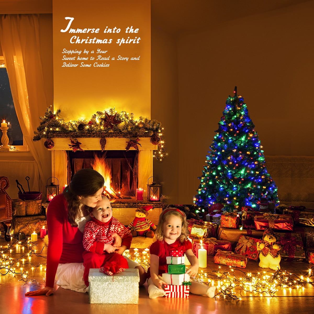 Costway 8Ft Pre-Lit Artificial Christmas Tree Hinged 750 LED Lights