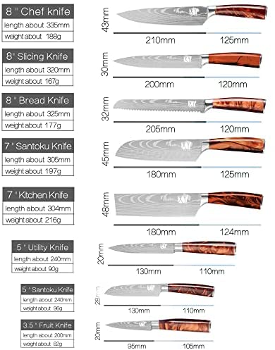 XYJ Stainless Steel Kitchen Knives Set 8 Piece Chef Knife Set with Carry Case Bag & Sheath Well Balance Ergonomic Handle