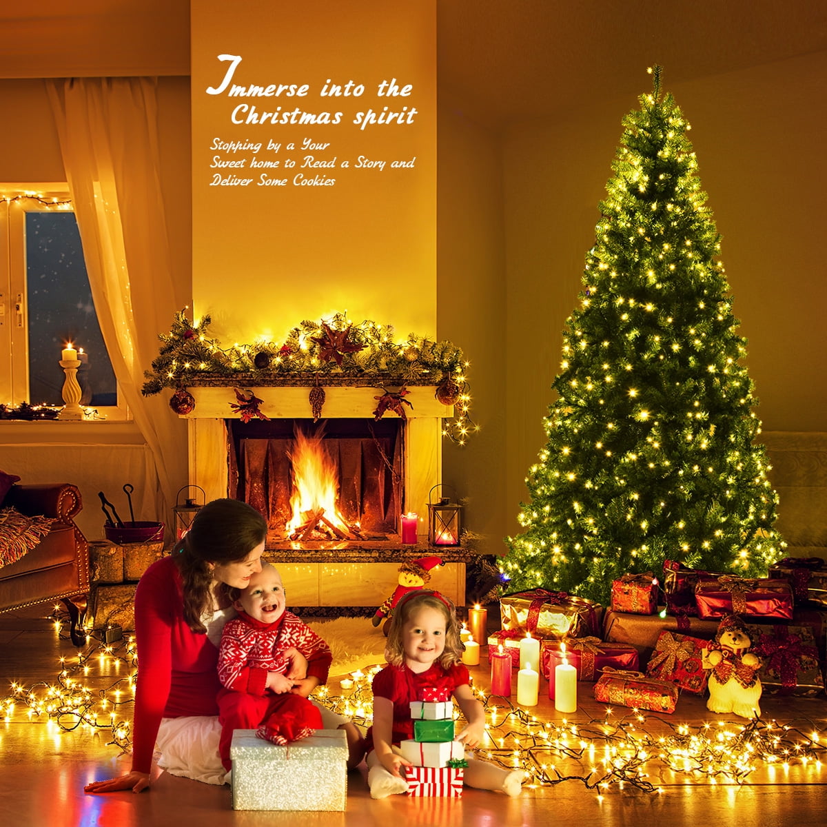 Costway 8Ft Pre-Lit Artificial Christmas Tree Hinged 750 LED Lights