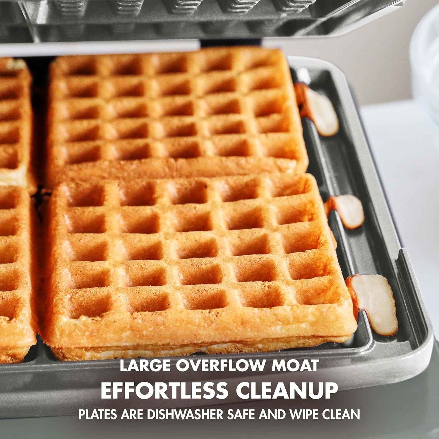 Elite 4-Square Belgian & Classic Waffle Iron, Healthy Ceramic Nonstick Aluminum Dishwasher Safe Plates, Adjustable Shade/Crunch Control, Wont Overflow, Easy Cleanup Breakfast,