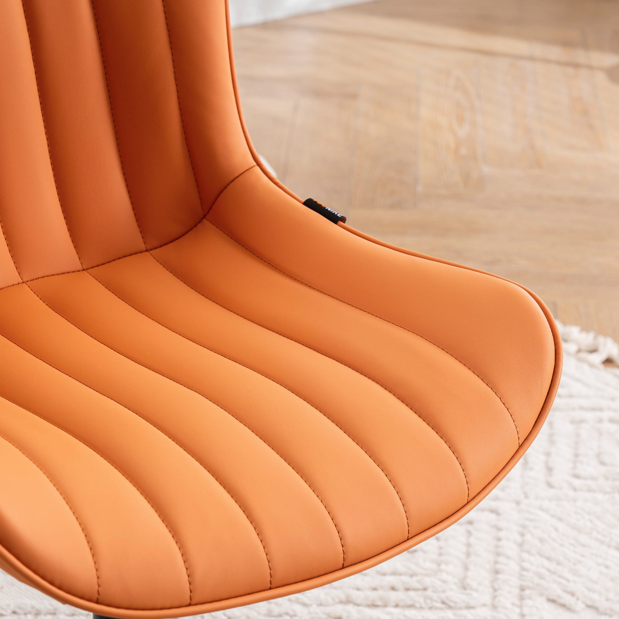 YOUNIKE Cute Armless Office Desk Chair Modern Upholstered Faux Leather Swivel Task Chair, Brown