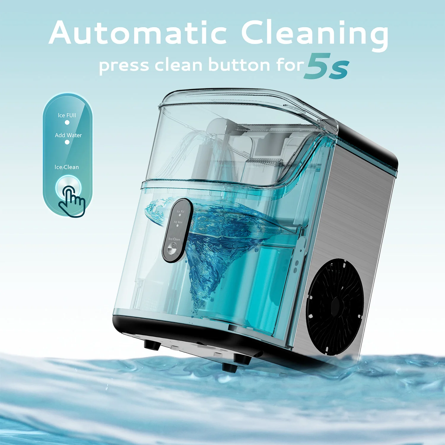 EUHOMY Pebble Ice Maker Machine with 35lbs/24H Soft Ice, Self-Cleaning Including Cleaner Descaler