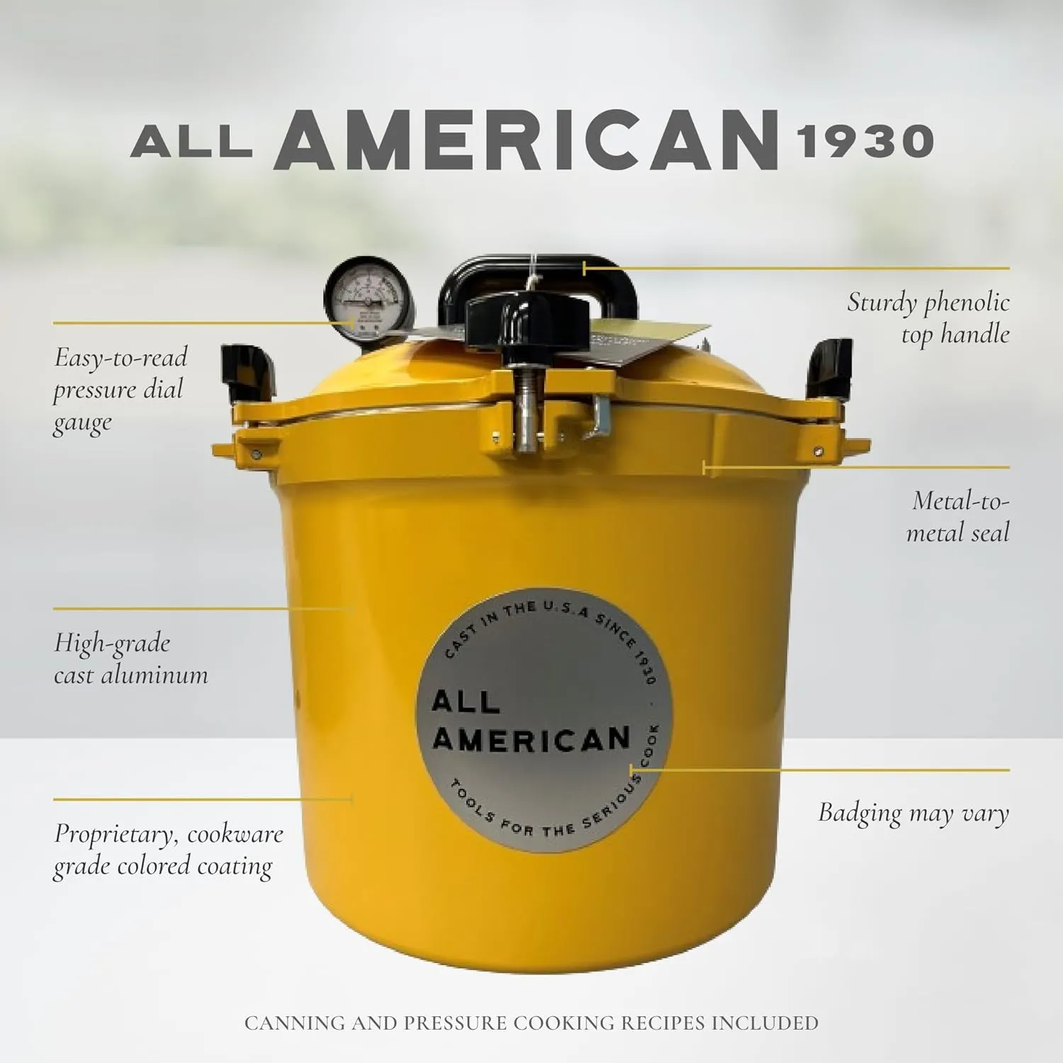 All American 1930 21.5qt Pressure Cooker & Canner, Aluminum, Metal-to-Metal Seal, Gas & Electric Compatible, Made in USA
