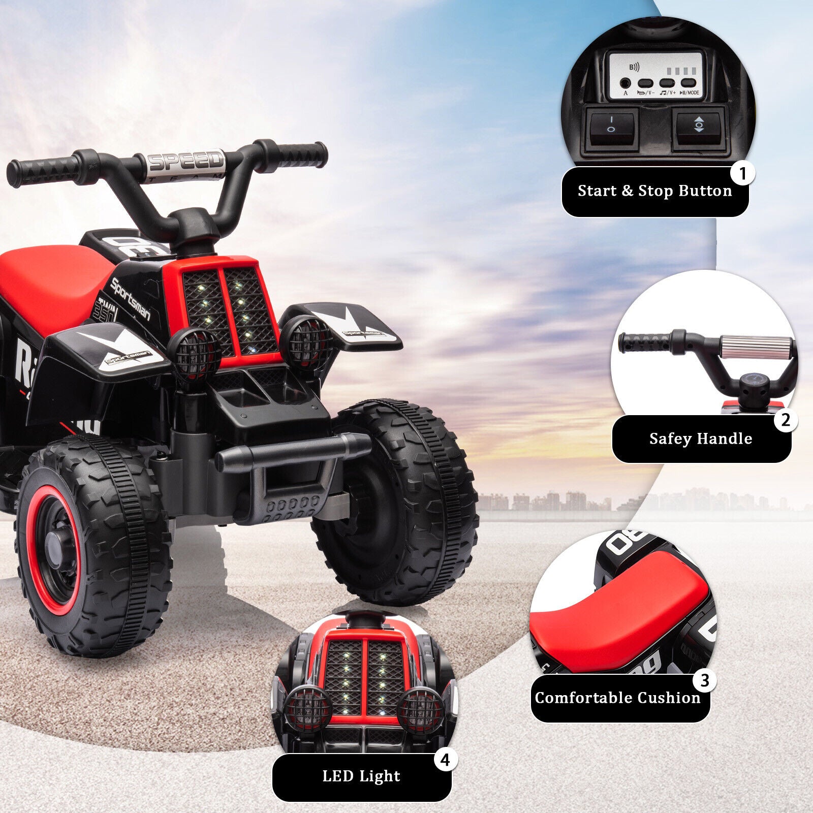 Kids Ride On Electric ATV Off-Road Quad Car 6V Battery Powered with 2 Speeds
