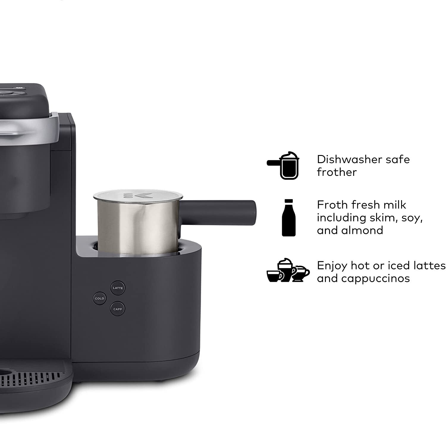 Keurig K-Cafe Single-Serve Coffee, Latte & Cappuccino Maker with Milk Frother, 60oz Reservoir, Dark Charcoal