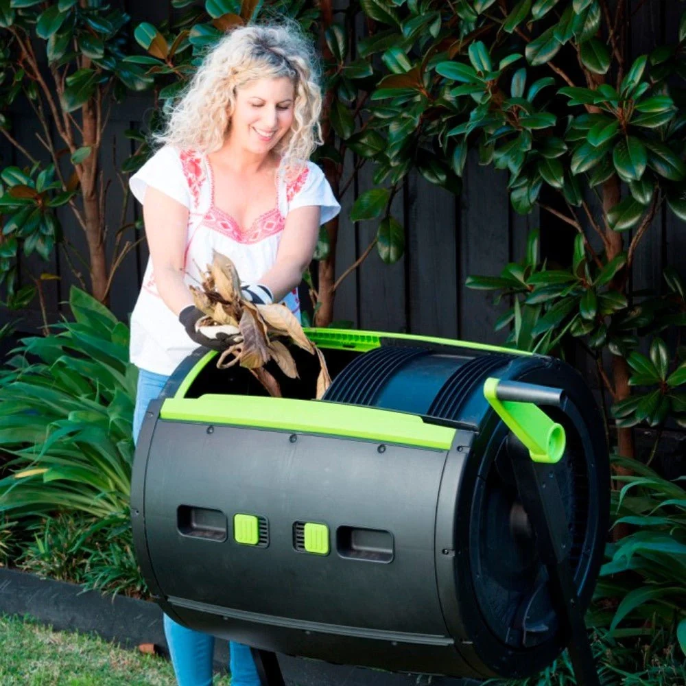 Maze 65-Gallon Compost Tumbler & Cart Combo, Dual Compartments, UV-Protected, Zinc-Coated, Black