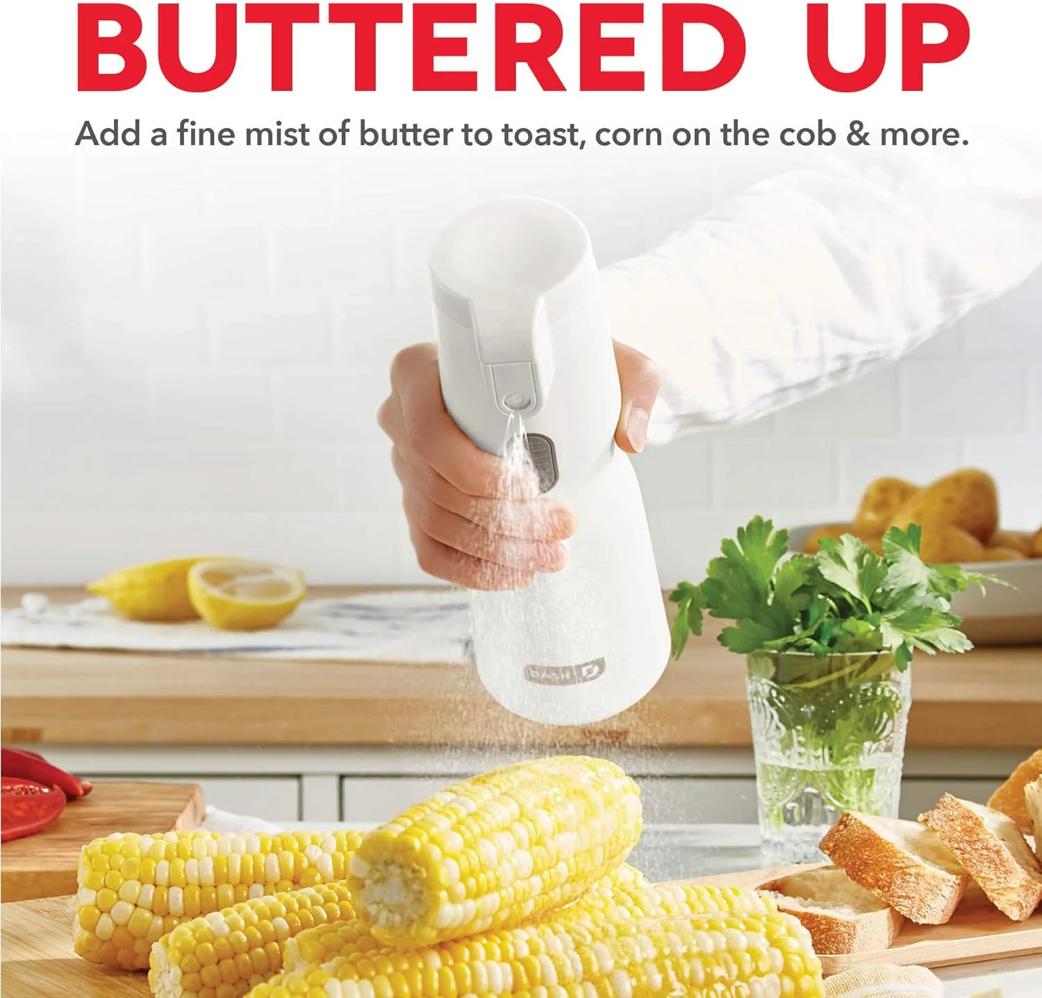 Dash Electric Butter Sprayer, Cordless Butter Sprayer for Popcorn, Toast, Entrees and More - White