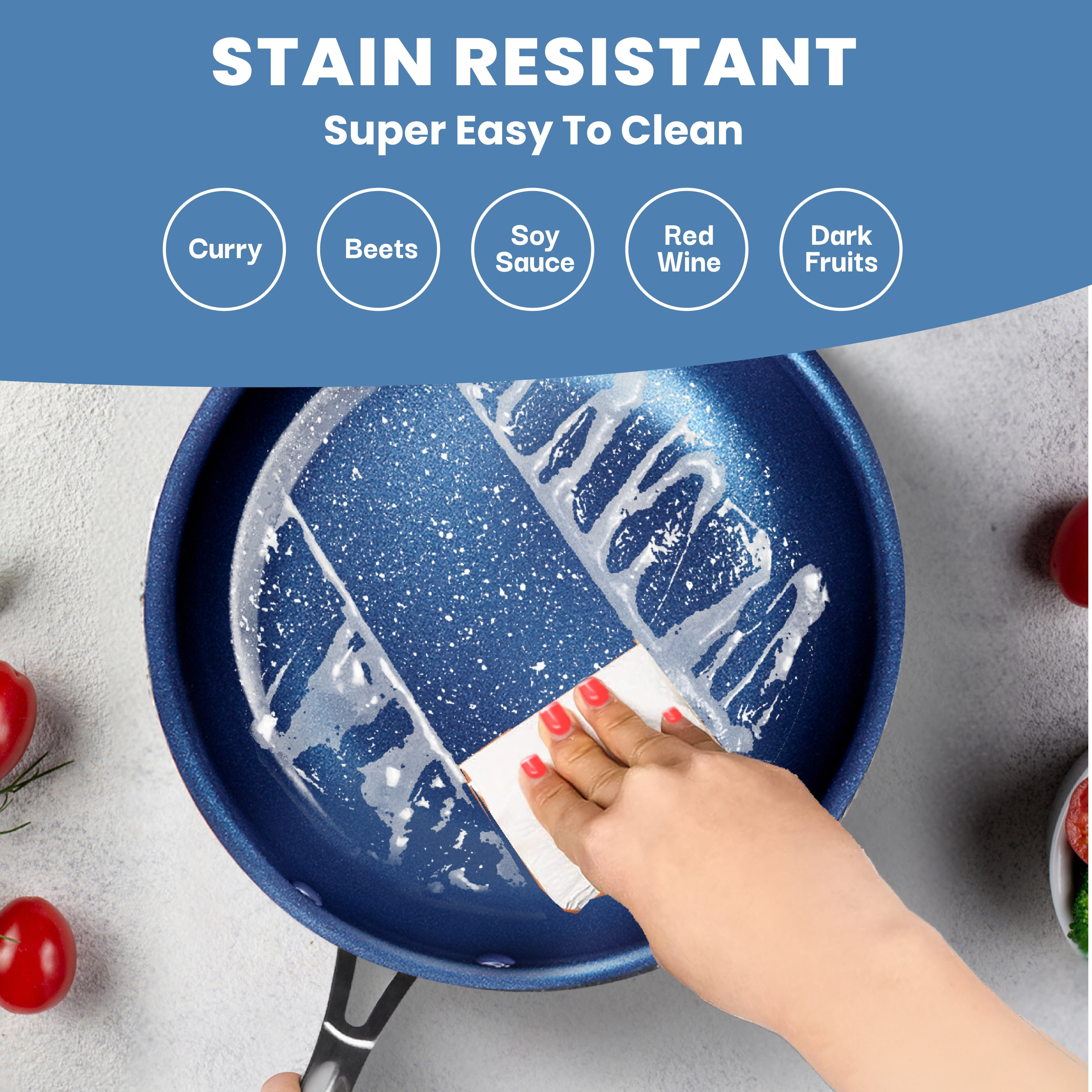 Granitestone Nonstick Pots and Pans 20 Pcs Kitchen Cookware Bakeware Set Cooking Frying Skillet Sauce Pan Blue