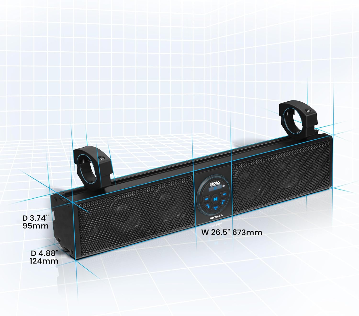 Audio Systems BRT26A ATV UTV Sound Bar - 26 Inch Wide, 4 Inch Speakers, 1 Inch Soft Dome Tweeters, Full Range, IPX5 Weatherproof, Bluetooth, Built-in Amplifier, Golf Cart Compatible