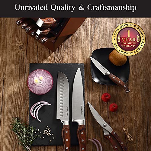 19-Piece Premium Kitchen Knife Set With Wooden Block | Master Maison German Stainless Steel Cutlery With Knife Sharpener & 8 Steak Knives