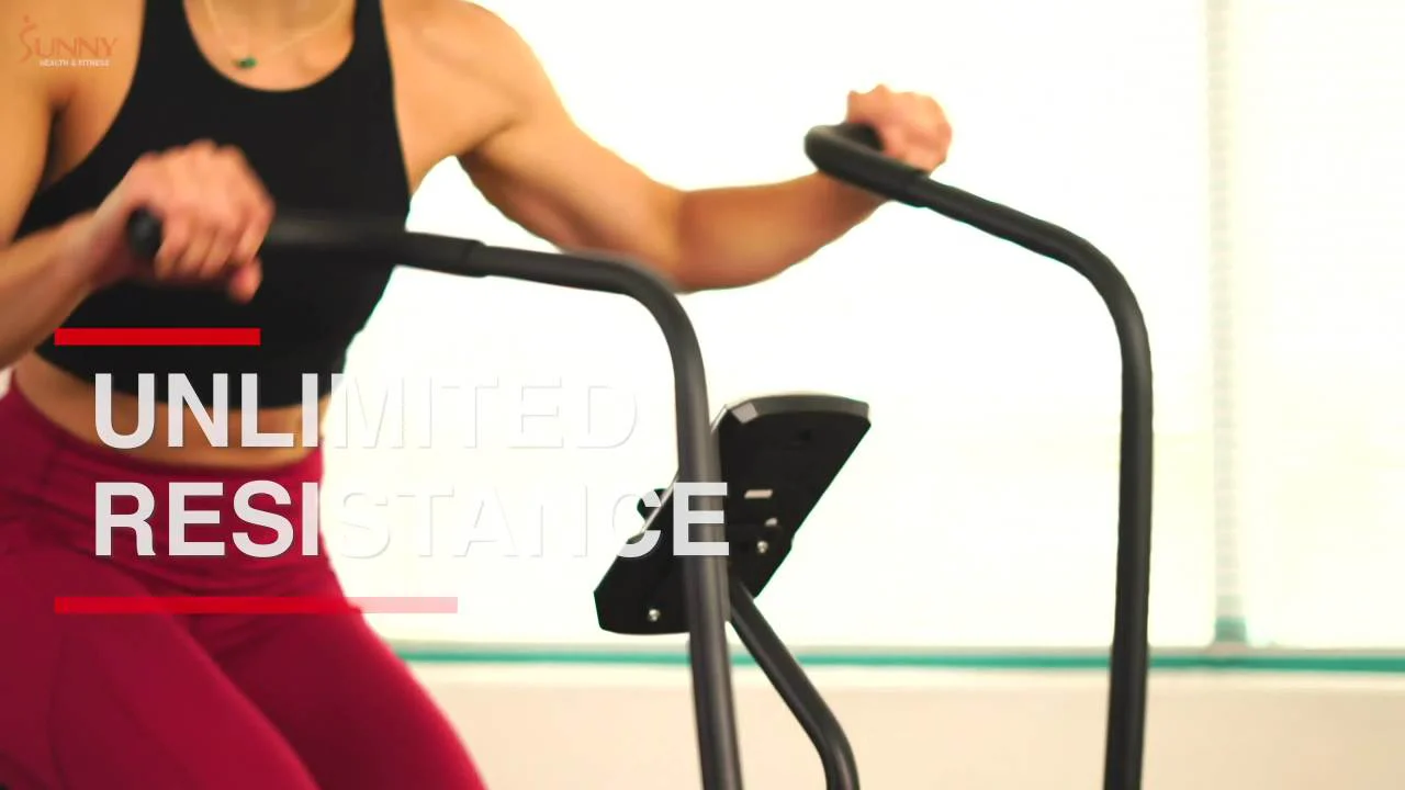 Sunny Health & Fitness Zephyr Air Bike, Adaptive Fan Resistance & Full Motion Arm Exercises Handlebars w Free SunnyFit App - SF-B2715