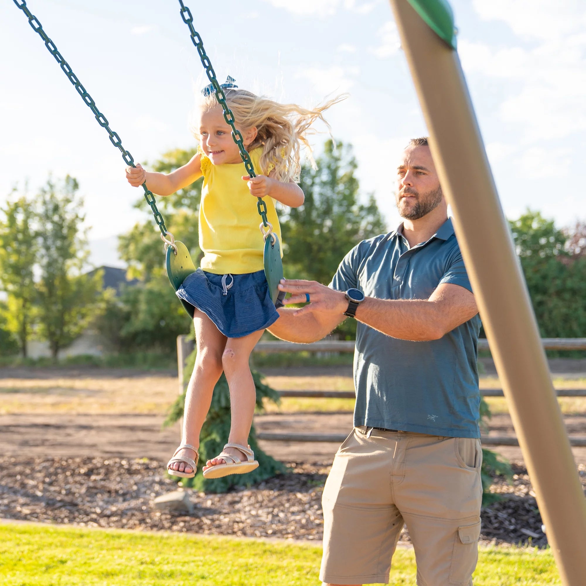 Lifetime Kid's Metal Swing Set with 2 Belt Swings and Trapeze Bar - 9 feet (91137)