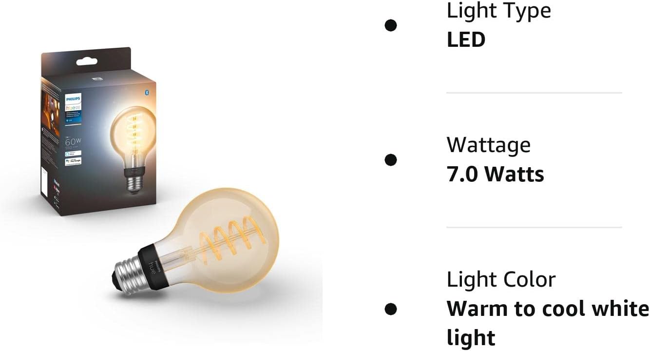 Philips Hue White Ambiance G40 LED Bulb 4-Pack, 550LM, E26, Smart Home Compatible with Alexa & Google Assistant