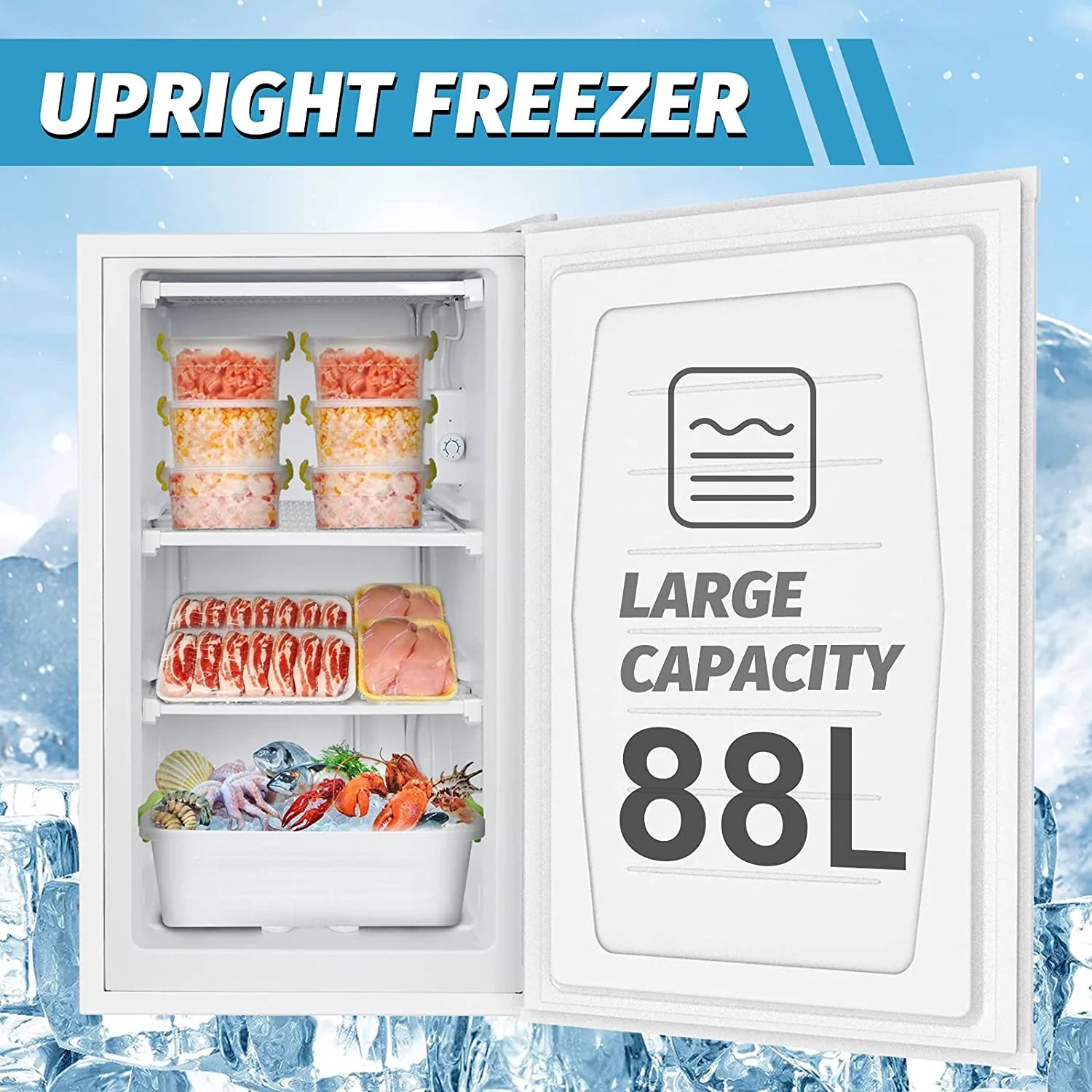 88L Mini Upright Freezer Deep Freezer