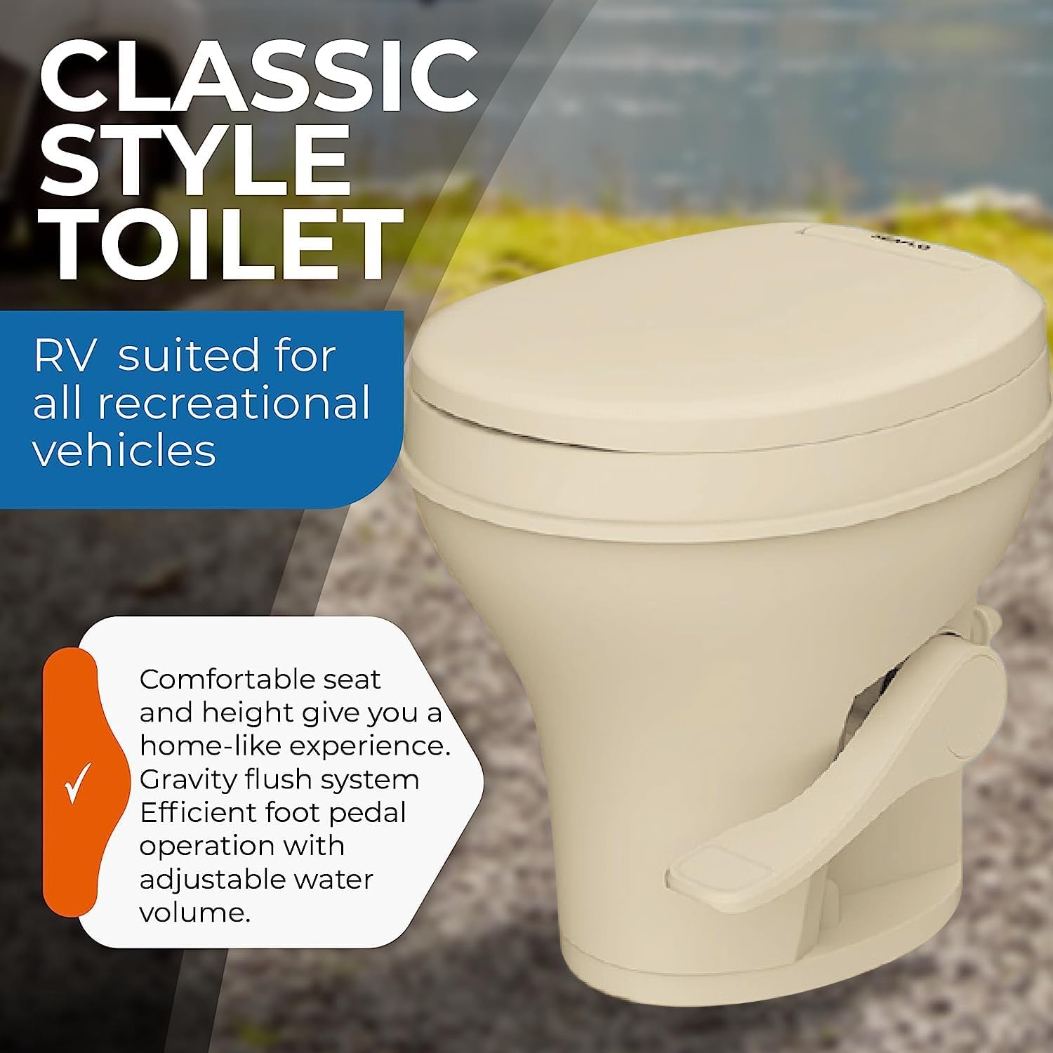 Toilet - Standard Height, Gravity Flush, Foot Pedal, Soft Close Lid with Sprayer Attachment