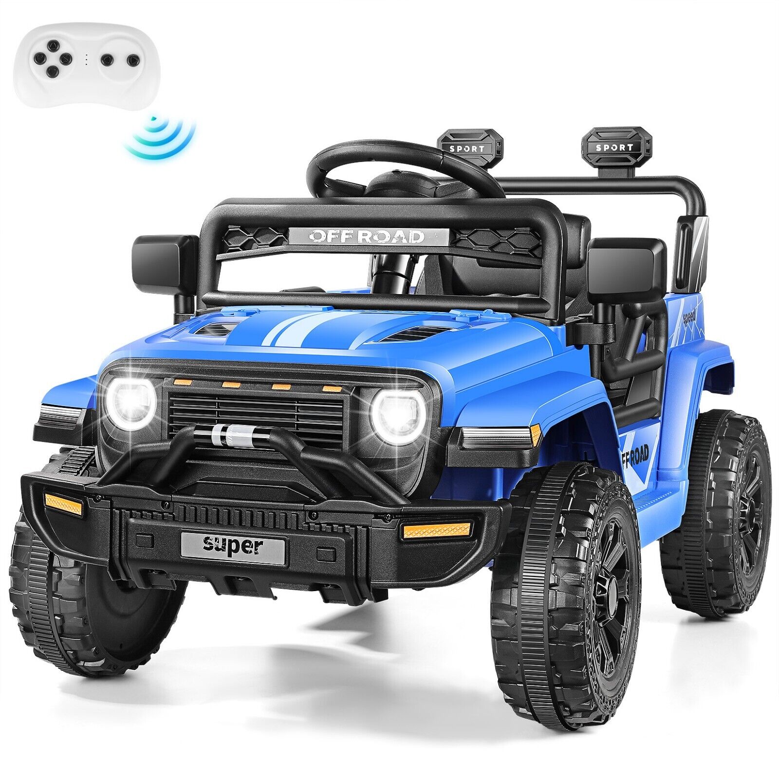 Blue 12V Kids Car Power Wheels Ride-on Truck Vehicle w/Remote Control LED Light#