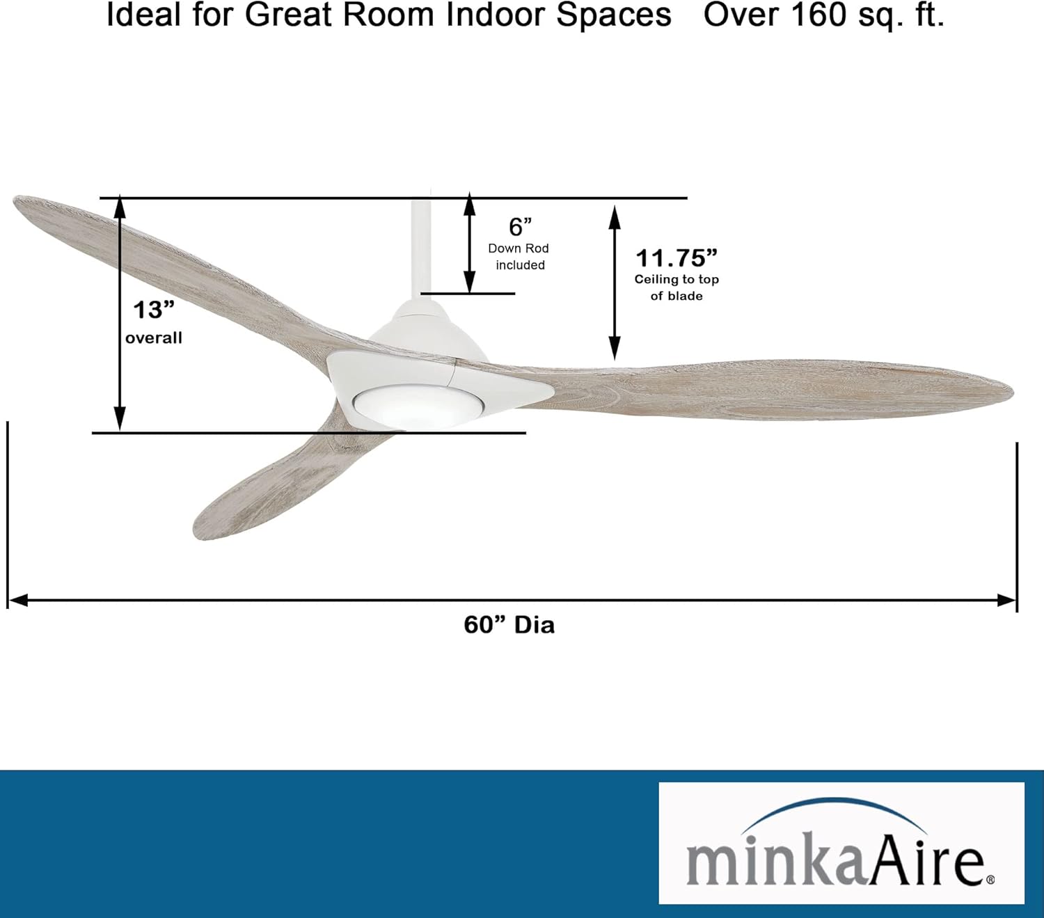 Minka-Aire Sleek 60′′ Ceiling Fan, Soft Brass/White, LED, Smart Remote/App Control, Energy Star Certified