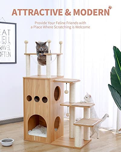 Made4Pets Cat Tree Modern Cat Tower Featuring with Fully Sisal Covering Scratching Posts