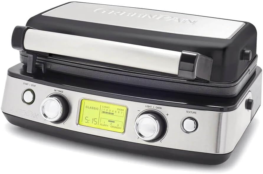 Elite 4-Square Belgian & Classic Waffle Iron, Healthy Ceramic Nonstick Aluminum Dishwasher Safe Plates, Adjustable Shade/Crunch Control, Wont Overflow, Easy Cleanup Breakfast,