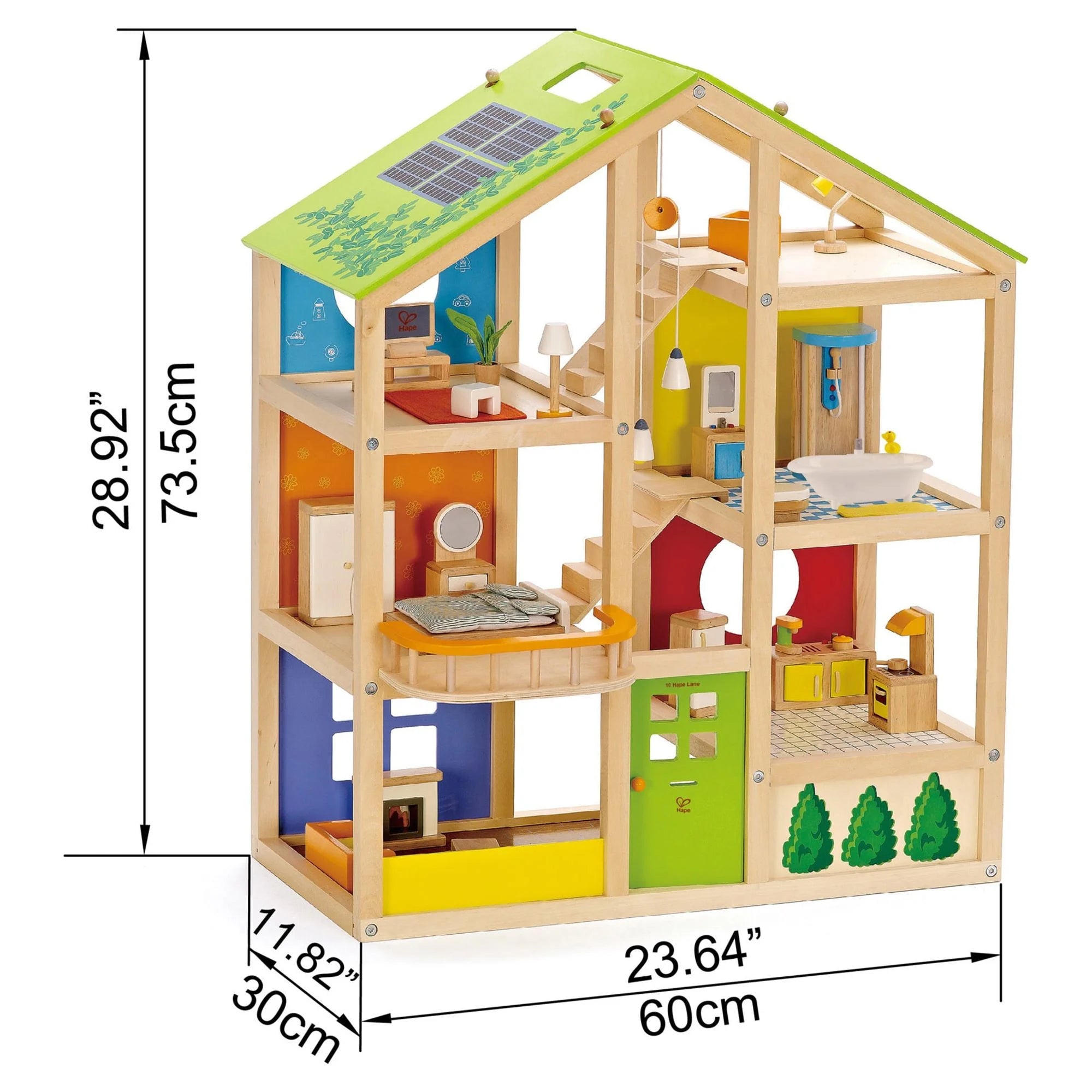 Hape All Seasons Wooden Furnished Dollhouse Playset