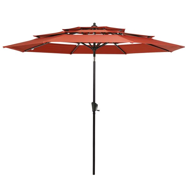 10ft Patio Umbrella Outdoor 3 Tier Vented Market Table Umbrella with 1.5 Aluminum Pole and 8 Sturdy Ribs, (Orange Red)