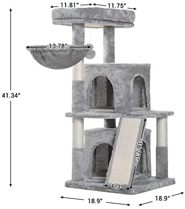Hey-brother 41.34 inches Cat Tree with Scratching Board, 2 Luxury Condos, Cat Tower