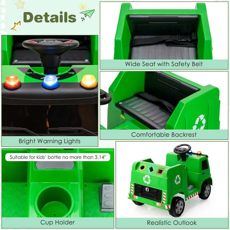 12V Kids Ride On Recycling Trash Truck Battery Powered RC Riding Toy Car with Recycling Accessories