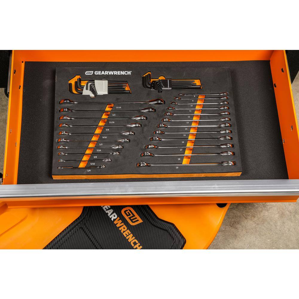 1008245829 44pc 90T SAE/Metric Combination Ratcheting Wrench   Long Arm Hex Key Set with EVA Foam Tray