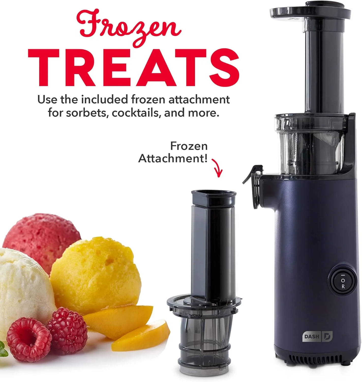 DASH Deluxe Compact Masticating Slow Juicer, Easy to Clean Cold Press Juicer with Brush, Pulp Measuring Cup, Frozen Attachment and Juice Recipe Guide - Black