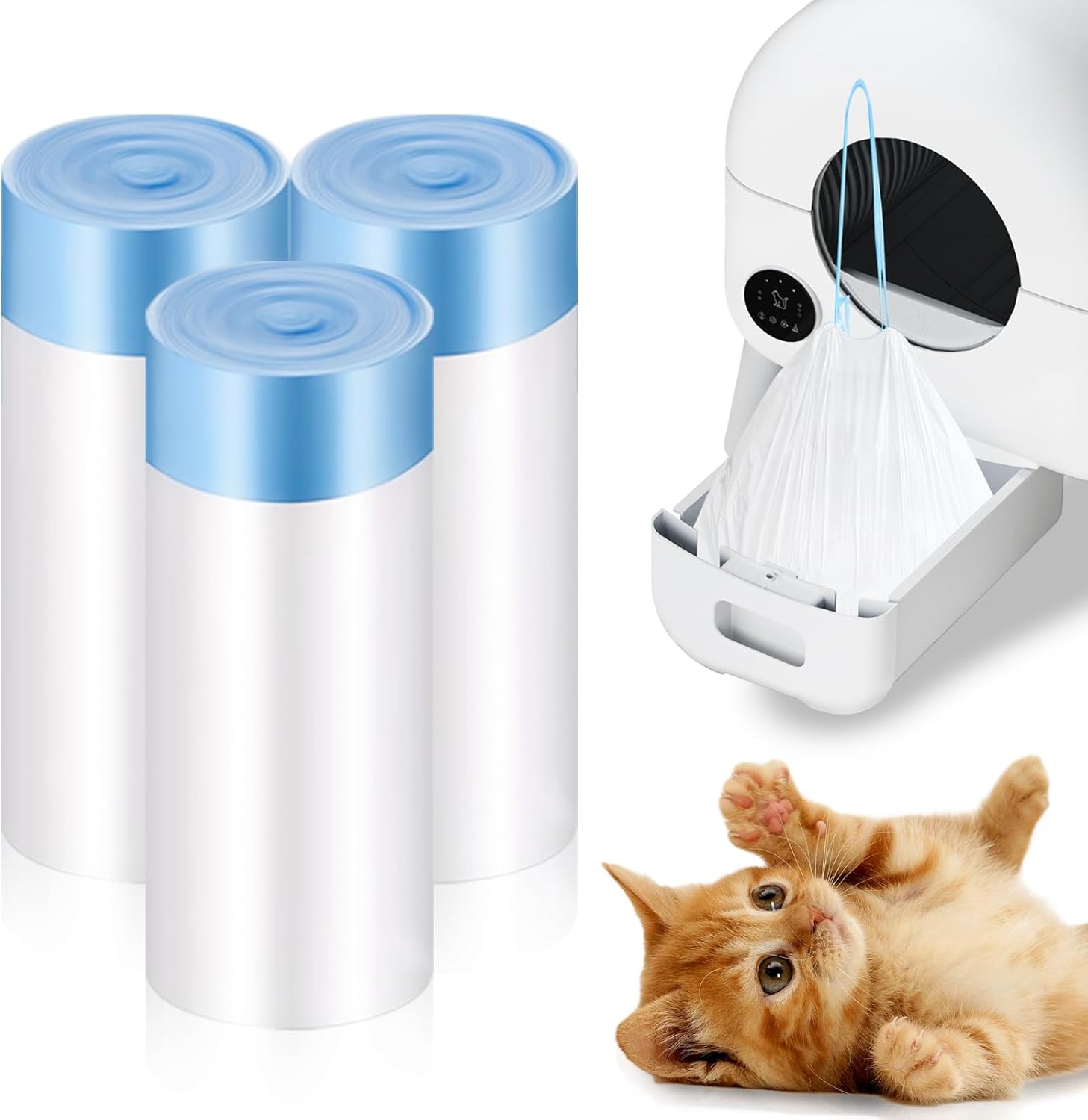 Self Cleaning Litter Box -110L Automatic Cat Litter Box Self Cleaning, All Litter Can Use, with 1 Roll Garbage Bags and Mat, App Control, Big Grey.