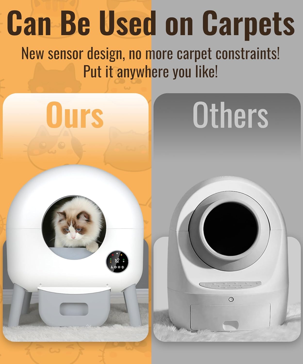 Self Cleaning Litter Box -110L Automatic Cat Litter Box Self Cleaning, All Litter Can Use, with 1 Roll Garbage Bags and Mat, App Control, Big Grey.